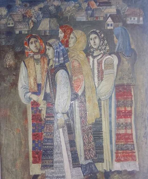 Tablou Teodor Bogoi : pictura pe lemn "Fete ȋn zi de sarbatoare"