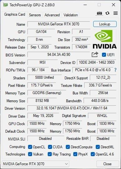 Geforce RTX 3070 GamingX trio