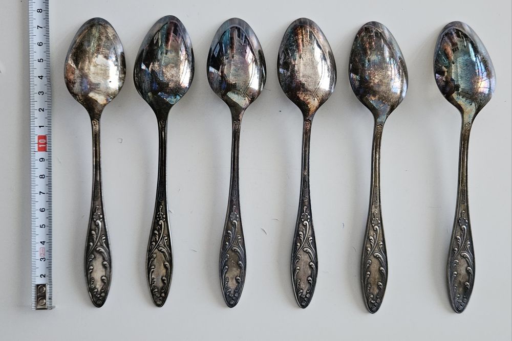 Посребрени лъжици за хранене, МНЦ, СССР, мелхиор, 18 см.