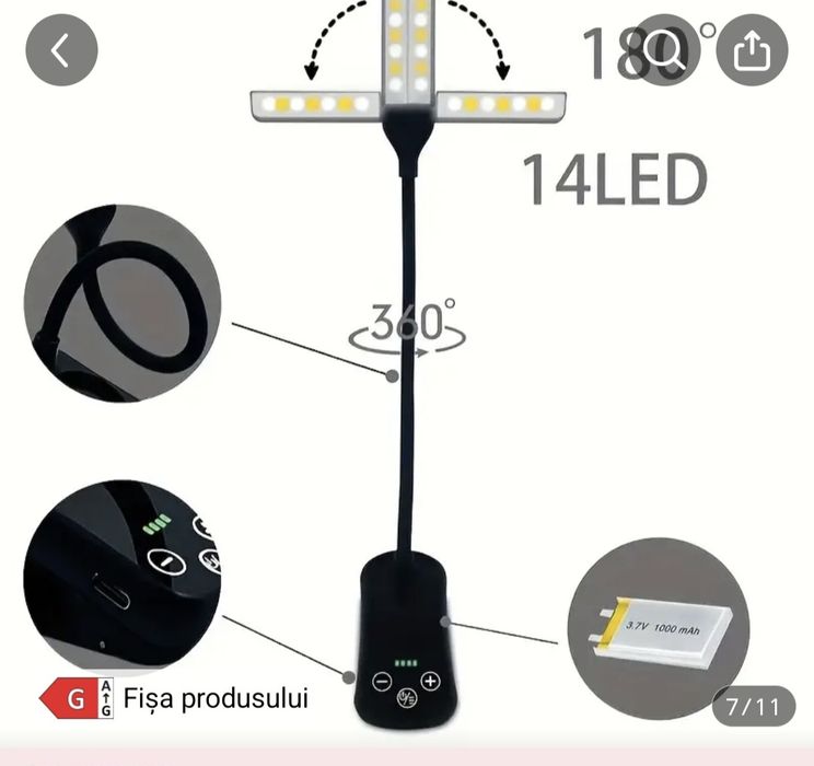 Lampă pentru citit super luminoasă 14 leduri