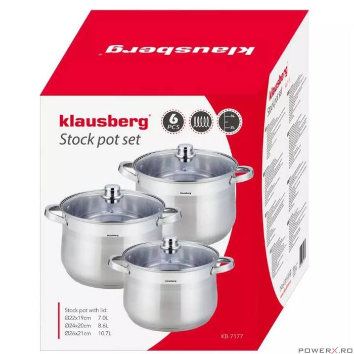 Set 3 oale din inox cu capac din sticla, fund termic multistrat,