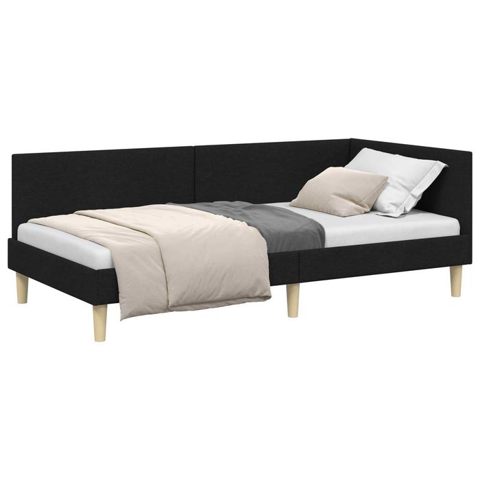 Cadru de pat de colț, negru, 90 cm x 190 cm, material textil și placaj vidaXL