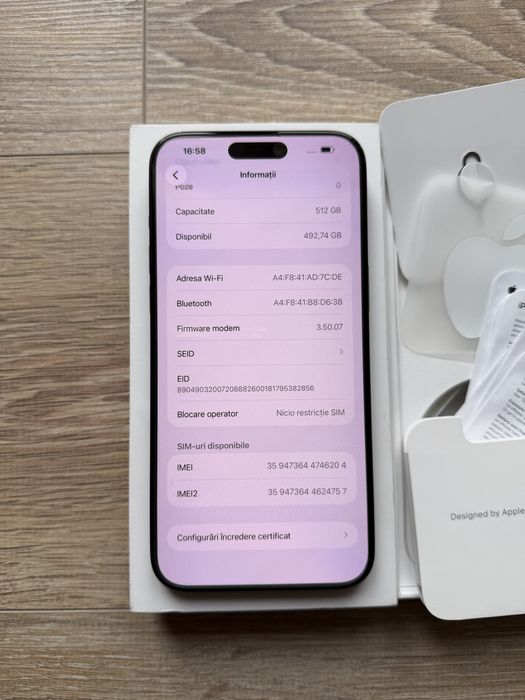 Iphone 15 Pro Max, 512 gb, bat.84%, negru - sticla spate fisurată