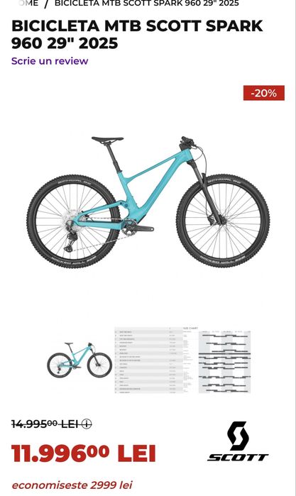 Vand bicicleta full suspension Scott Spark 960, 1x12 , M roti 29
