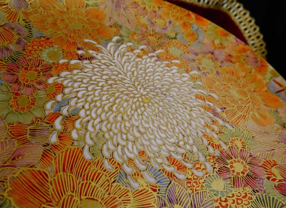 Чаша с чинии японски порцелан Satsuma Shosan Meiji,злато.