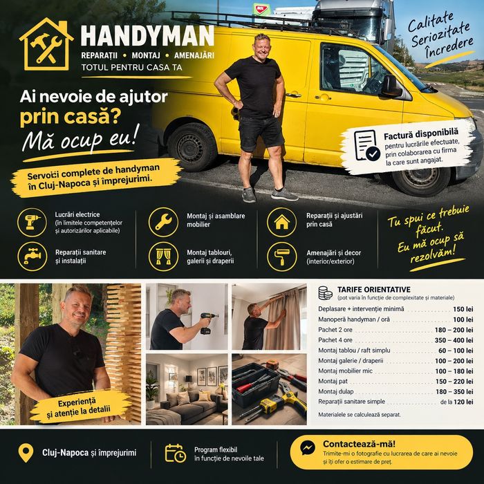 Ofer servicii de handyman și întreținere locuințe în Cluj-Napoca și împrejurimi