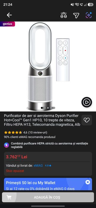 Purificator și Aerotermă Premium Dyson Hot+Cool Gen1 HP10 – Filtru HEPA, Ca Nou, Garanție