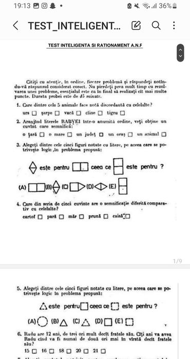 Material de studiu și teste rezolvate pentru testul psihologic  SNPAP