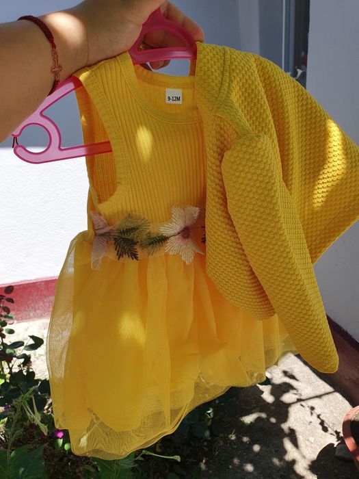 Rochiță galbenă + bolero fetiță 9-12 luni – elegantă, stare foarte bun