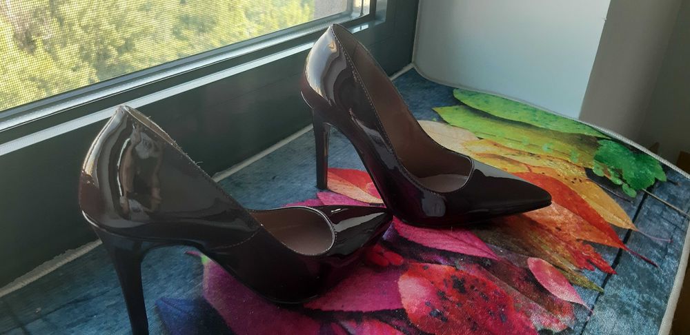 Pantofi stiletto Zee Lane, piele naturala lacuita,visiniu inchis,nr.35