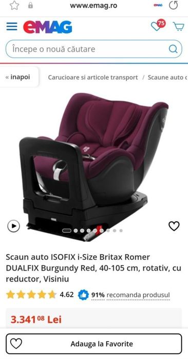 Scaun auto rotativ ISOFIX i-Size Britax Romer DUALFIX 40-105 cm
