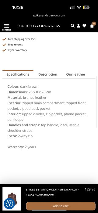 Рюкзак SPIKES & SPARROW кожаный