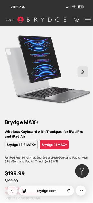 Brydge 11 MAX+ tastatura wireless cu trackpad pentru iPad Pro si Air