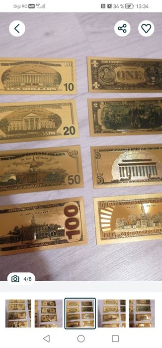 Set 8 bucăți dolari comemorativi, de mare efect, cu folie aurie și imp