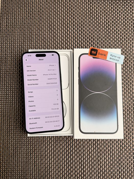 Като нов*Iphone 14 Pro Max*ЛИЗИНГ  17€/м 128GB айфон 14 про макс Space gray