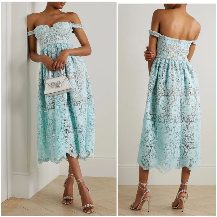 Рокля Self-portrait S/XS/UK8 синя дантела официална midi корсет криста