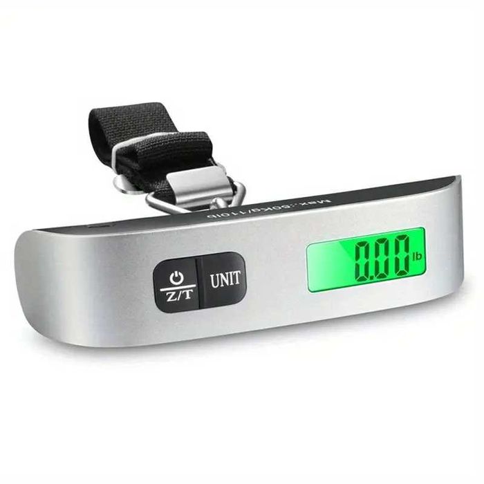 Cantar bagaje de mana piata pescuit afisaj LCD iluminat verde 1g-50kg. Functie tara dimensiune 12.5 x 2.8 x 2.8 cm dimensiune curea 22.4 cm Pret 20lei