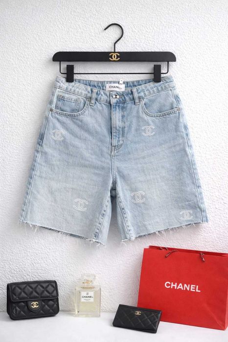 дънки шанел светли сини бели къси панталони деним chanel дънкови нови