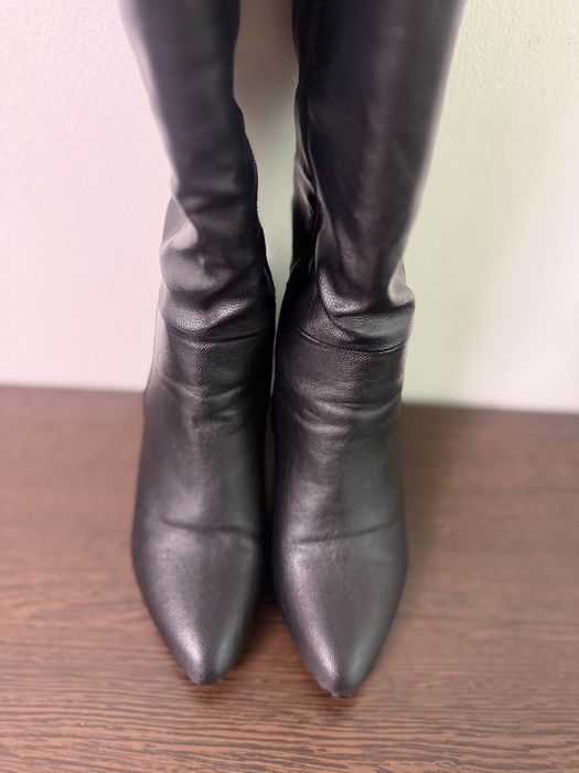 Cizme negre până la genunchi, toc 8 cm, mărimea 37