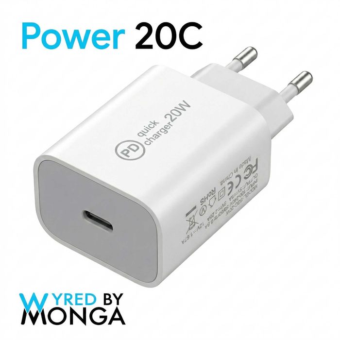Incarcator Retea Wyred by Monga - Power 20C, USB-C Power Delivery 20W, Alb, Sigilat, Business