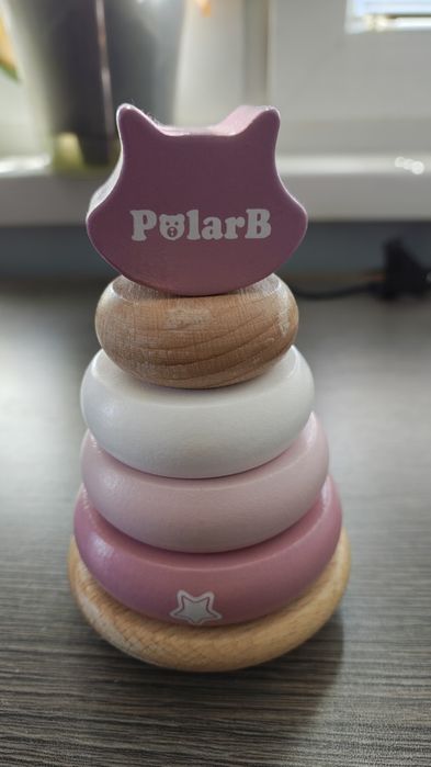 Дървени рингове за нанизаване Лисиче - PolarB, Дървена играчка тир стакер Монтесори