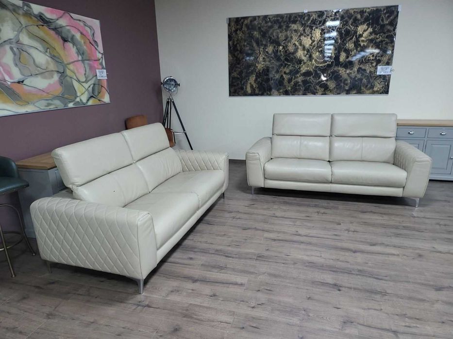 ПРОМОЦИЯ!!! Комплект кремави кожени дивани две тройки