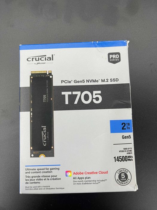Crucial T705 2TB Gen5 NVMe SSD 14500MB/s – Чисто нов, запечатан