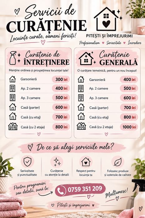 Servicii de curățenie la domiciliu – Pitești și împrejuri