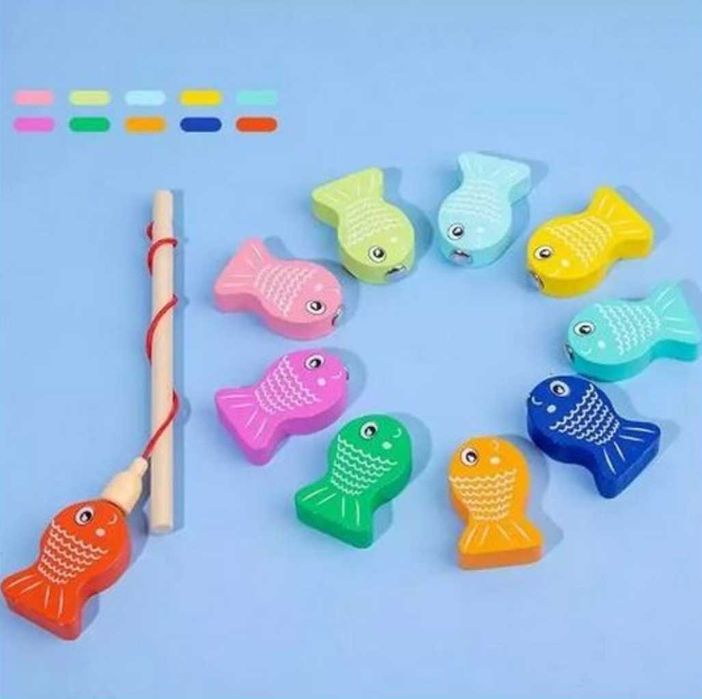 Дървена интерактивна 5 в 1 игра с магнити, дъга, числа, знаци и фигури