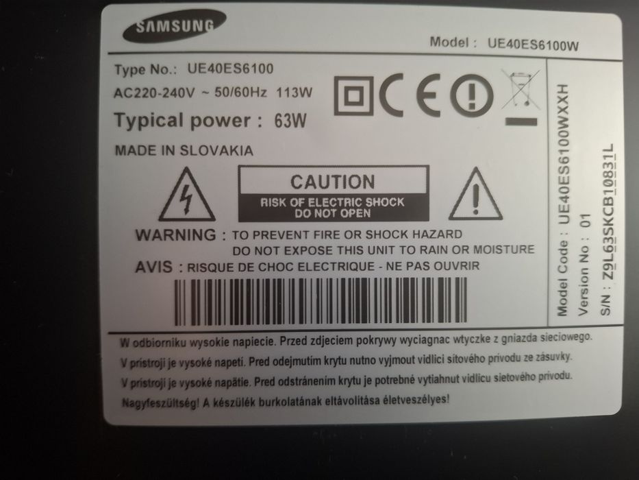 Vand Tv Samsung NonSmart  Ue40es6100