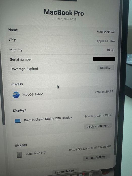Laptop Apple Macbook Pro 14 inch M3 Pro 18Gb Ram 512 SSD