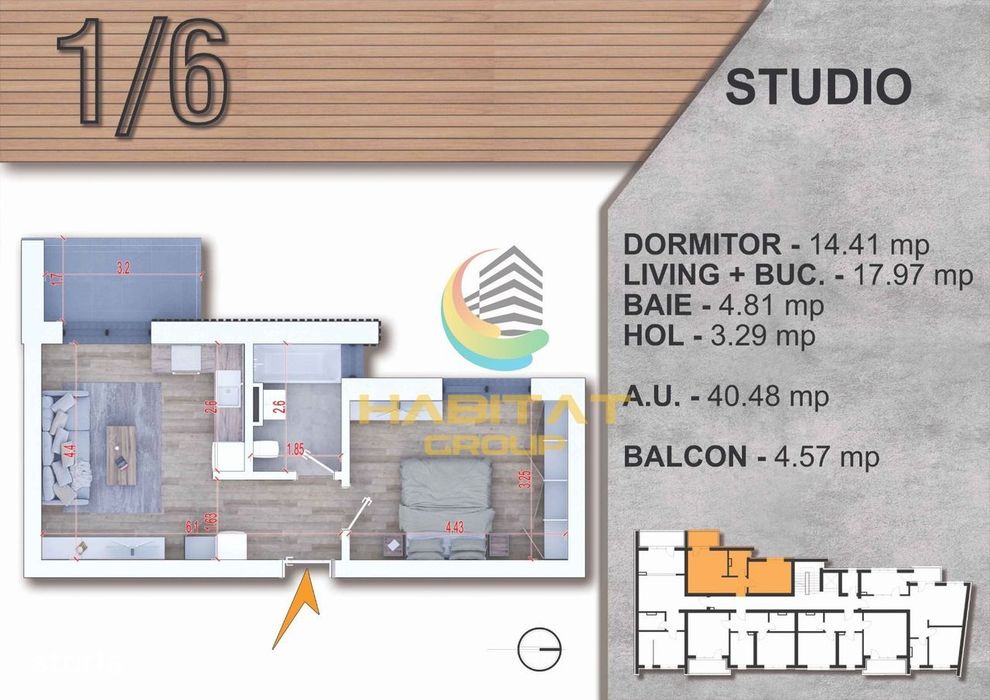 Piata Alba Iulia 2 camere STUDIO 45 mp bloc tip BOUTIQUE