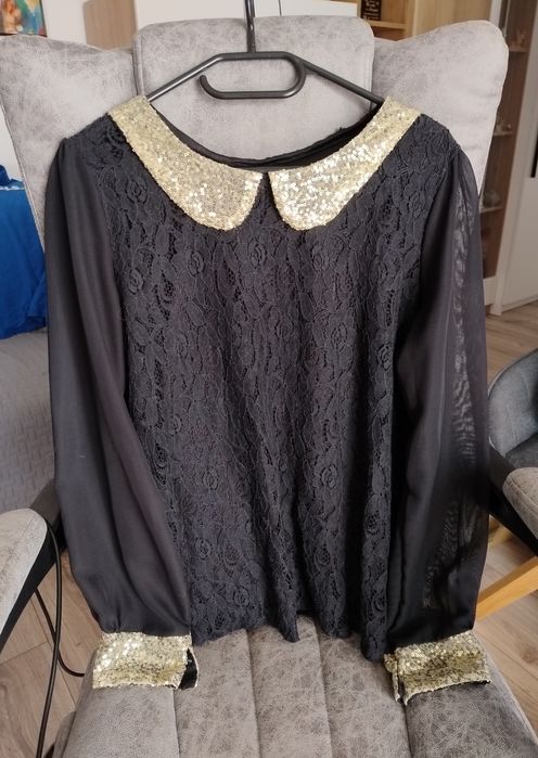 Bluza sobră și elegantă cu manșete și guler cu paiete