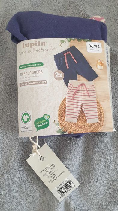 Set 2 pantaloni trening bumbac organic, nou cu eticheta, 1-2 ani