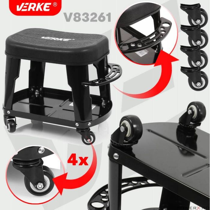 Taburet, scaun pentru atelier cu sertar si maner negru, 35x25cm 135kg,