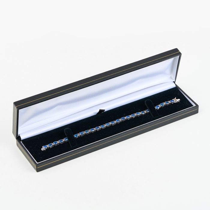 Brățară Tennis Aur Alb 18k – Safire Naturale 8.56 ct și Diamante – Certificat AGL