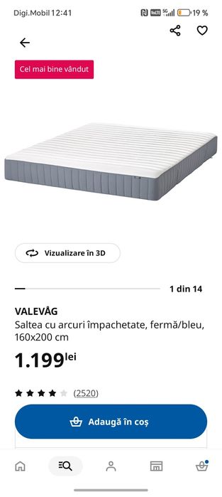 Pat cu somiere și saltea + 2 noptiere Hemnes Ikea
