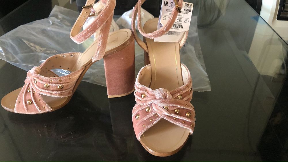 Bershka sandale catifea roz rosé Pal 36 toc 9cm strassuri