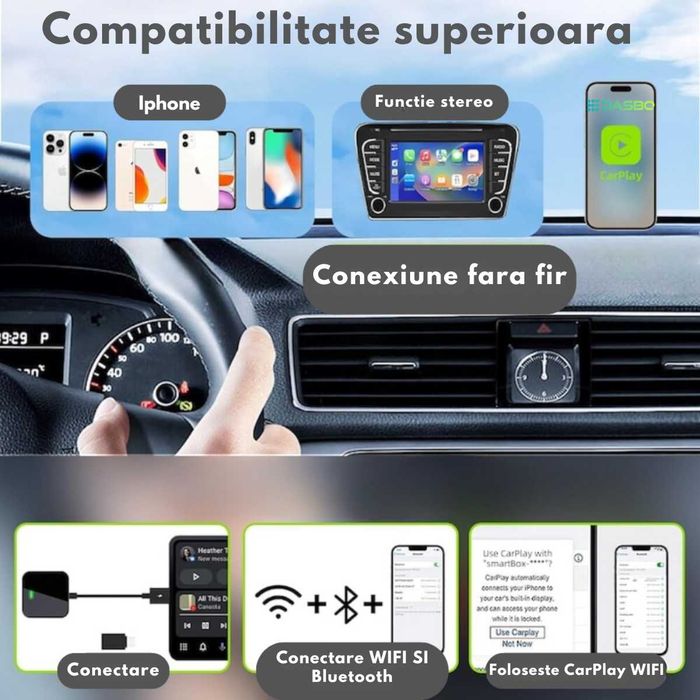 Adaptor Wireless CarPlay & Android Auto 2in1  Compatibilitate prin USB
