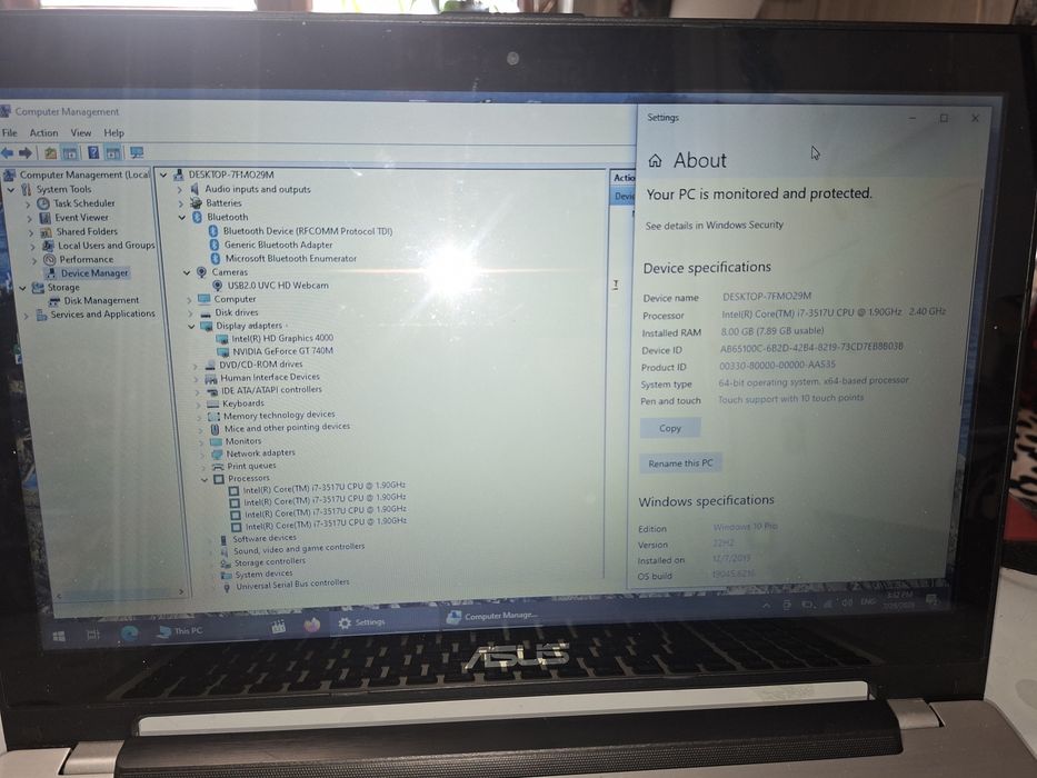 Asus cu touchscreen 15,6 inch, Intel i7, SSD 240gb, video dedicat 2 gb