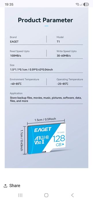Card memorie 128GB EAGET +adaptor Card Micro Sd 128gb Card 256GB NOU