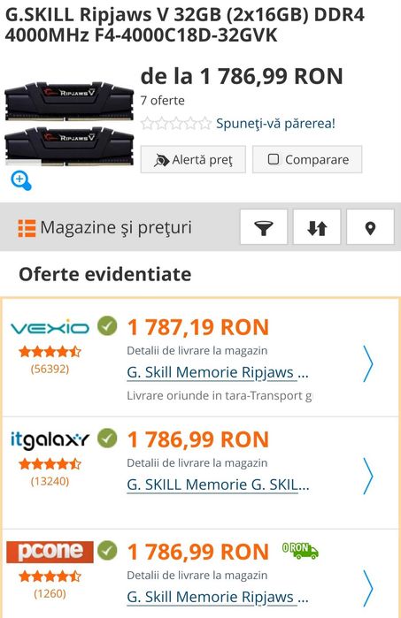DDR4 G Skill 4000MHz 32Gb, 2x16 sigilat, merg si 3600, 3200