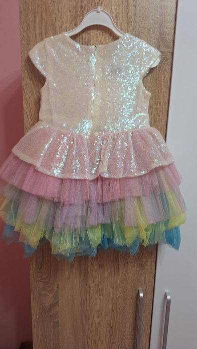 Детска рокля с Еднорог с многоцветен тюл и панделка