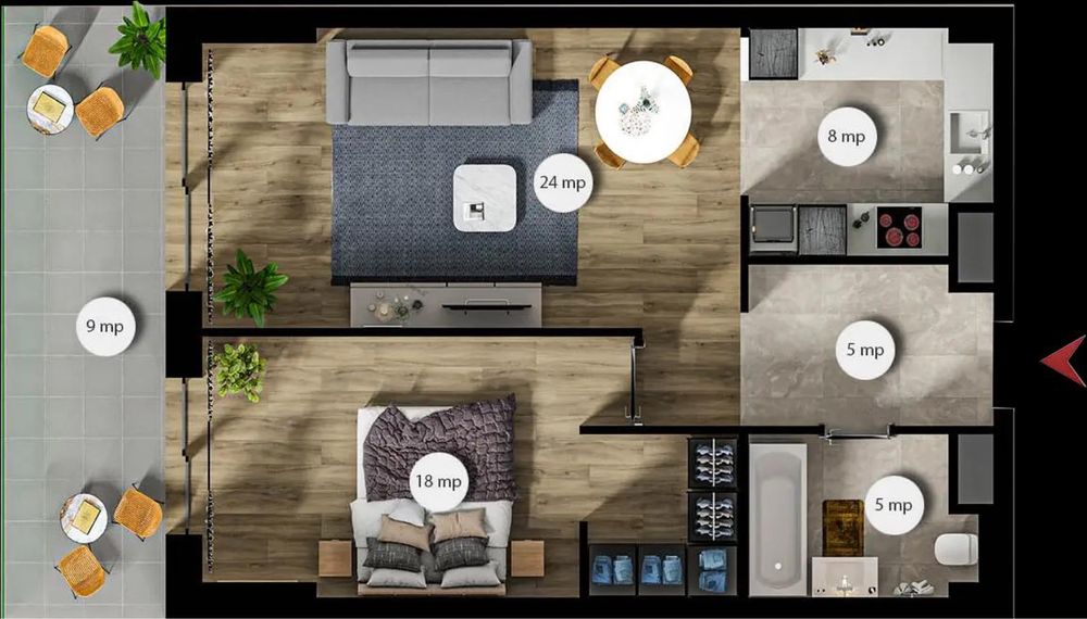 Apartament 2 camere | 61 mp + balcon | Etaj 3 | Vedere directă spre parc | Oxygen Residence