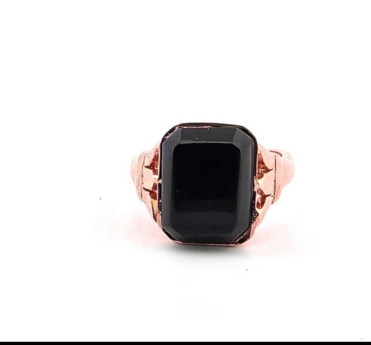 Inel aur roz 9 k & argint, Onyx Negru