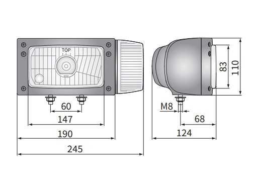 Агро Фарове с Мигач Къси и Дълги Светлини с букса за трактор, багер