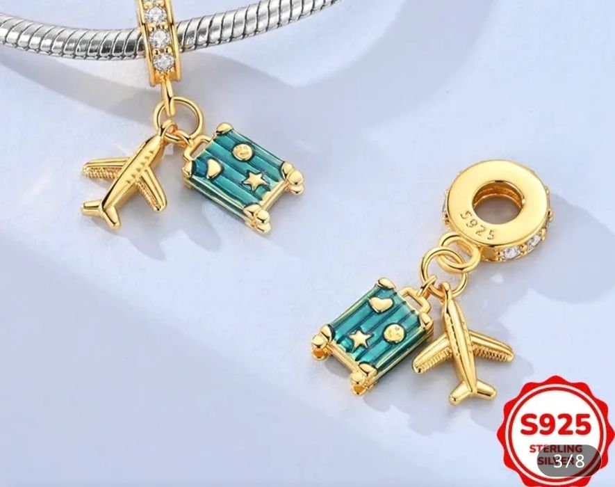 Charm argint placat cu aur troler, avion.