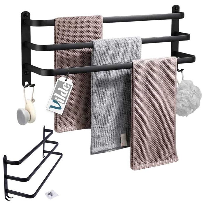 Закачалка за хавлии за баня, черен мат, 60 cm