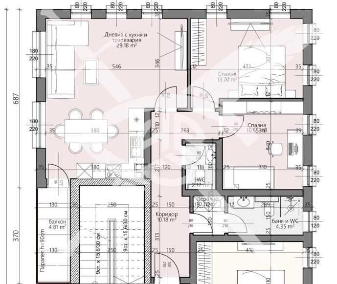 Тристаен апартамент Христо Смирненски 430 - 15361