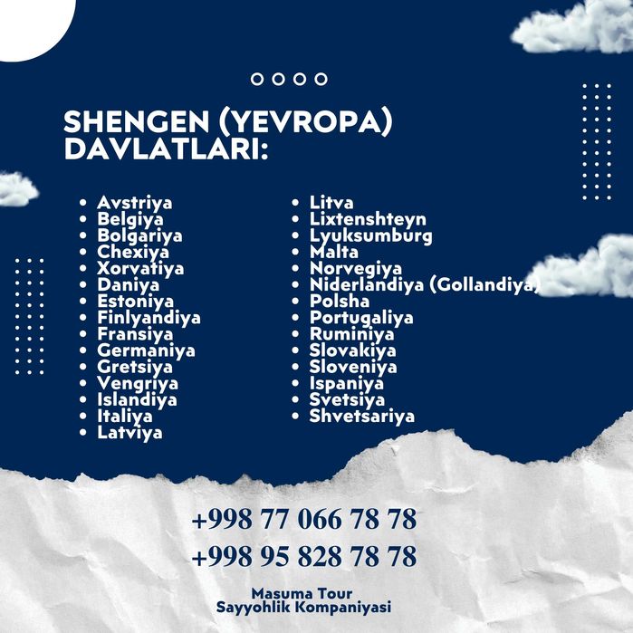 Fransiyaga (Shengen) viza olishda yordam beramiz!Tez,Ishonchli,Sifatli